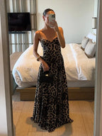 Women's leopard maxi dress with thin straps and sweetheart neckline 5
