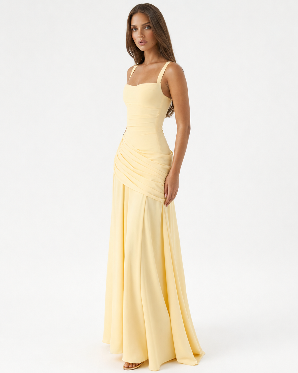 Women's maxi dress with square neck and side drape 10