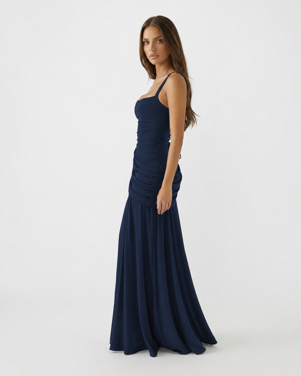 Women's maxi dress with square neck and side drape 14