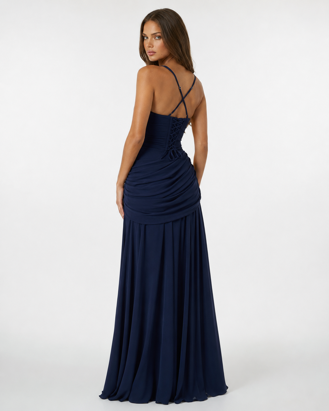 Women's maxi dress with square neck and side drape 15