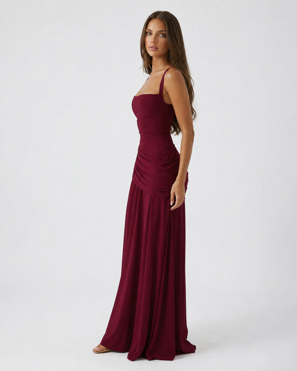 Women's maxi dress with square neck and side drape 17