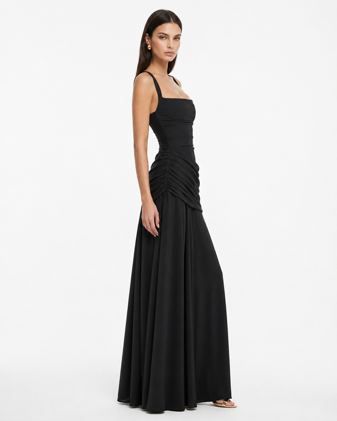 Women's maxi dress with square neck and side drape 19