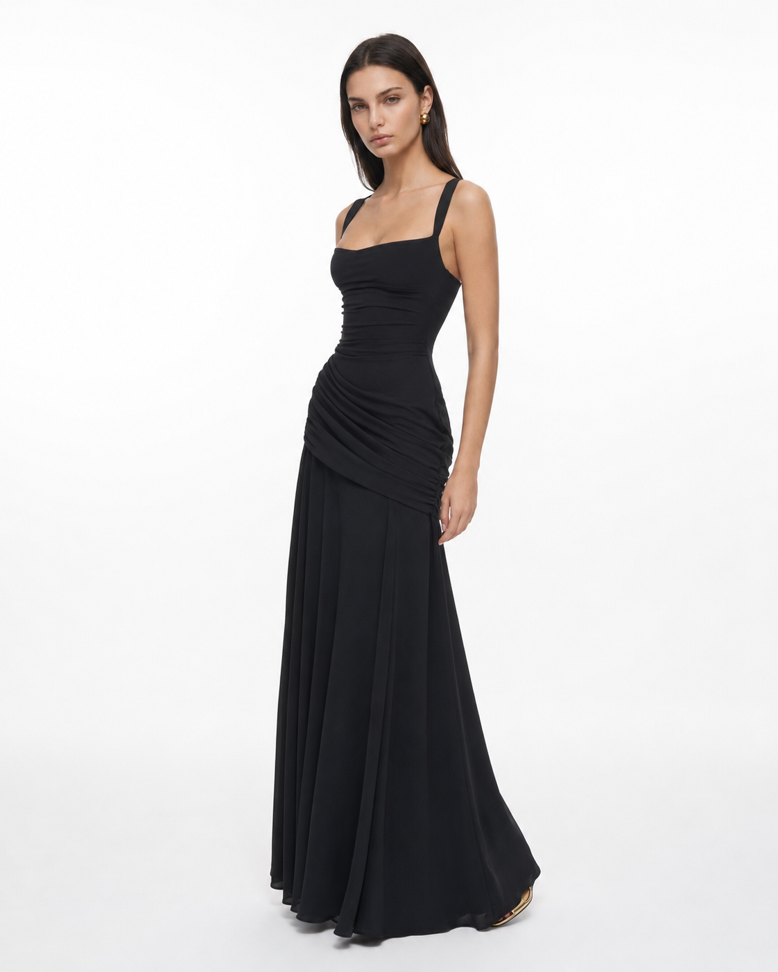 Women's maxi dress with square neck and side drape 20