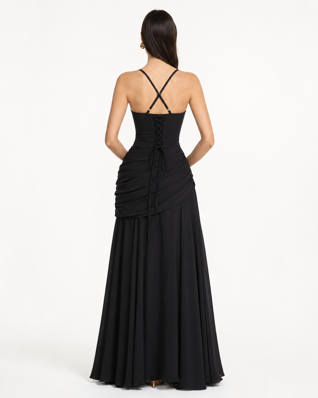 Women's maxi dress with square neck and side drape 21