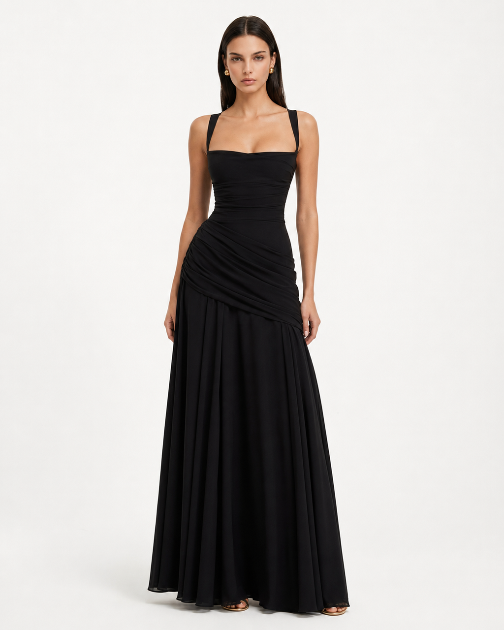Women's maxi dress with square neck and side drape 4
