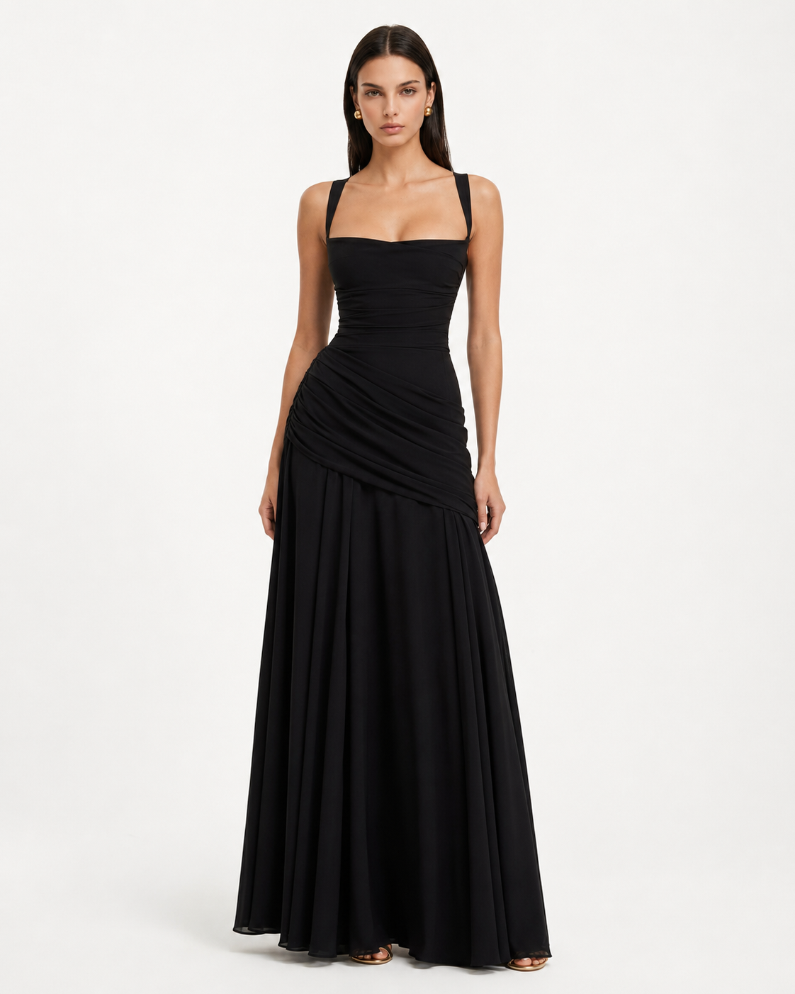Women's maxi dress with square neck and side drape 4