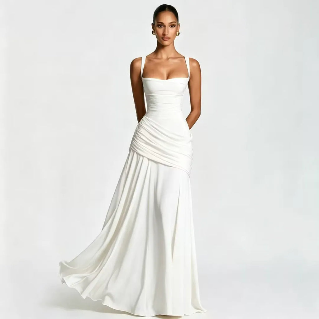 Women's maxi dress with square neck and side drape 5