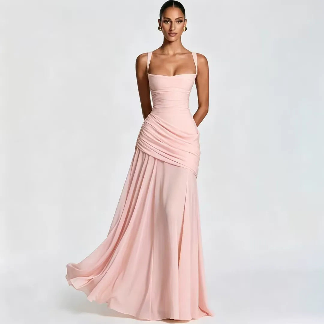 Women's maxi dress with square neck and side drape 6