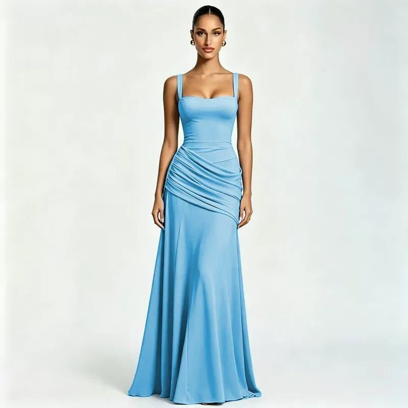 Women's maxi dress with square neck and side drape 7