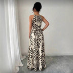 Women's maxi summer dress with halter neck and leaf print 2