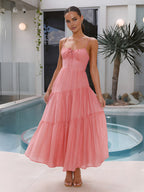 Women's maxi summer dress with spaghetti straps and tiered skirt 2