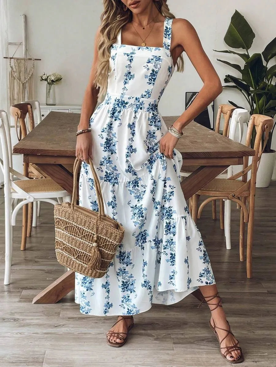 Women's maxi sundress with bow back and floral print 1