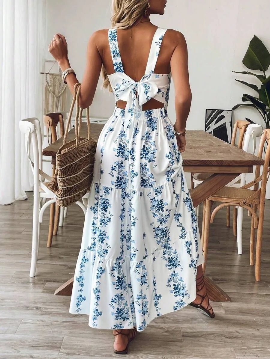 Women's maxi sundress with bow back and floral print 2