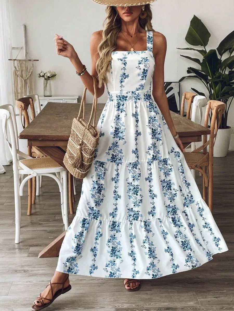 Women's maxi sundress with bow back and floral print 3