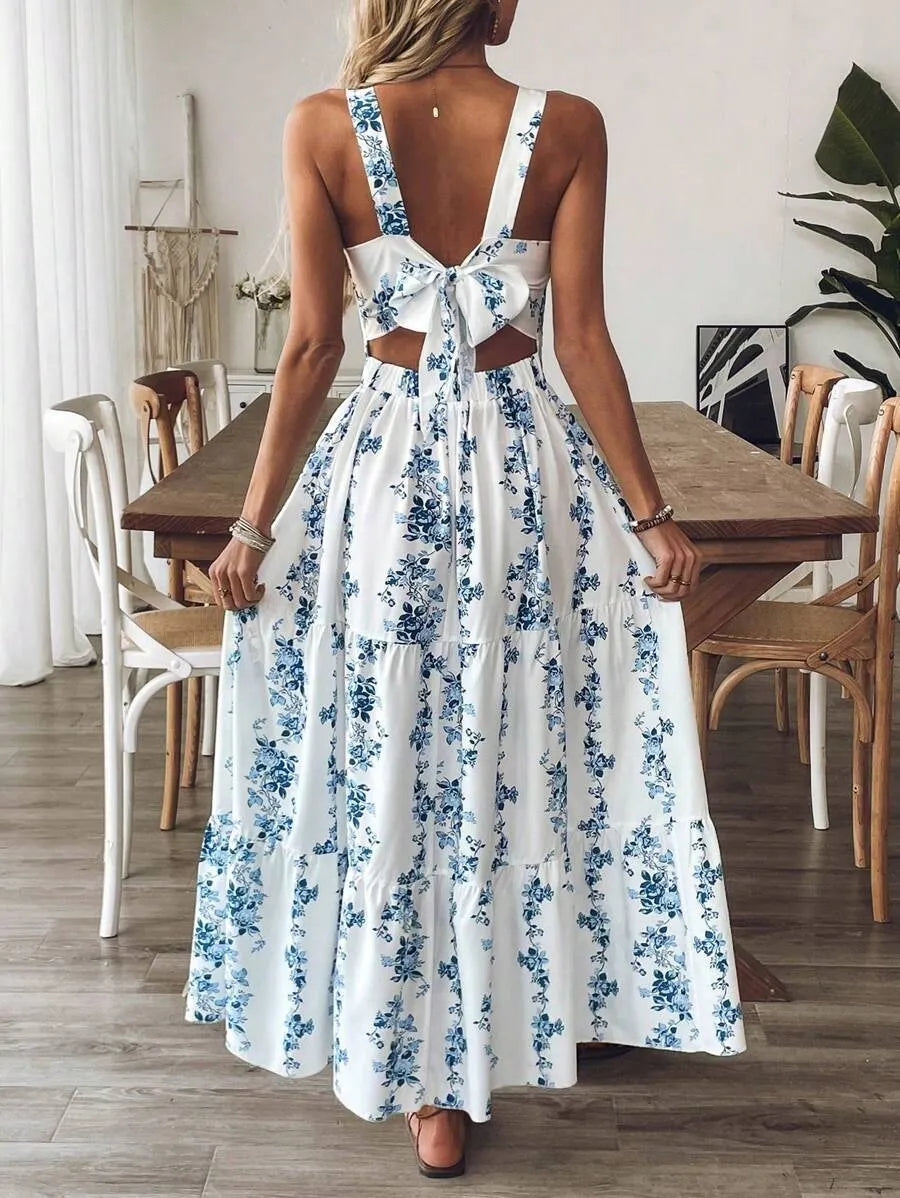 Women's maxi sundress with bow back and floral print 4