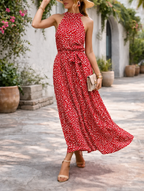Women's maxi sundress with polka dot print and halter neck 1