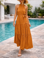 Women's maxi sundress with polka dot print and halter neck 5