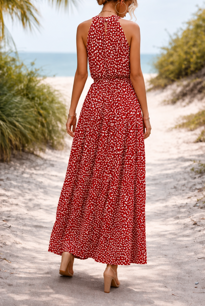 Women's maxi sundress with polka dot print and halter neck 7