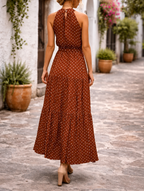 Women's maxi sundress with polka dot print and halter neck 8