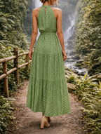 Women's maxi sundress with polka dot print and halter neck 9