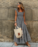 Women's maxi sundress with smocked bodice and gingham print 3