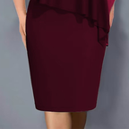 Women's midi dress with V-neck and chiffon cape overlay 9