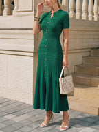 Women's midi shirt dress with button front and short sleeves 2