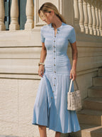 Women's midi shirt dress with button front and short sleeves 4