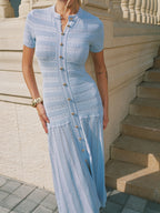 Women's midi shirt dress with button front and short sleeves 8