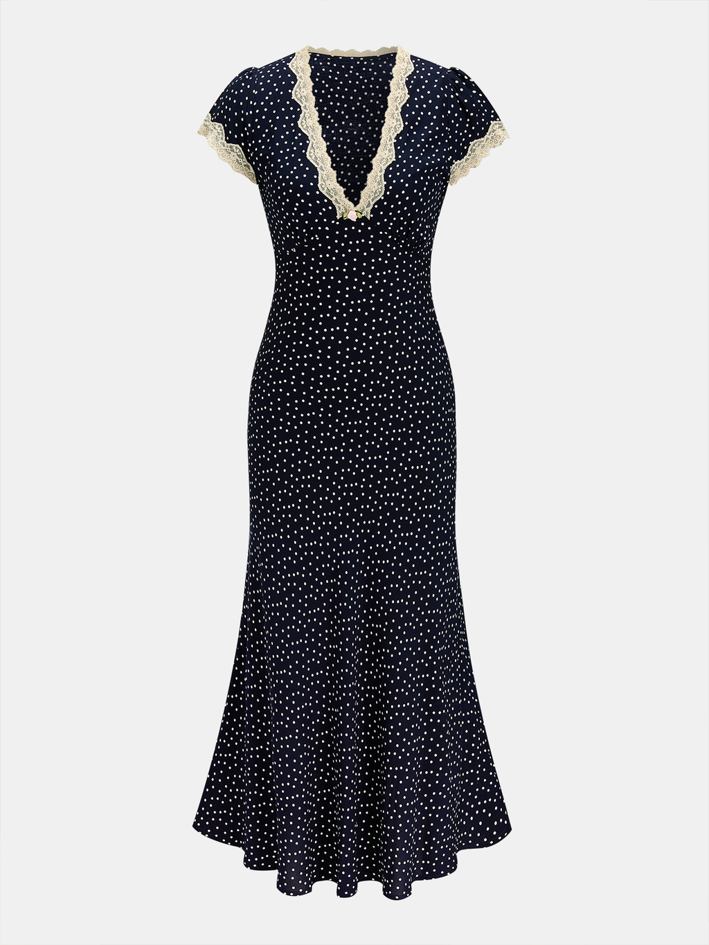 Women's midi shirt dress with polka dot print and V-neck 7