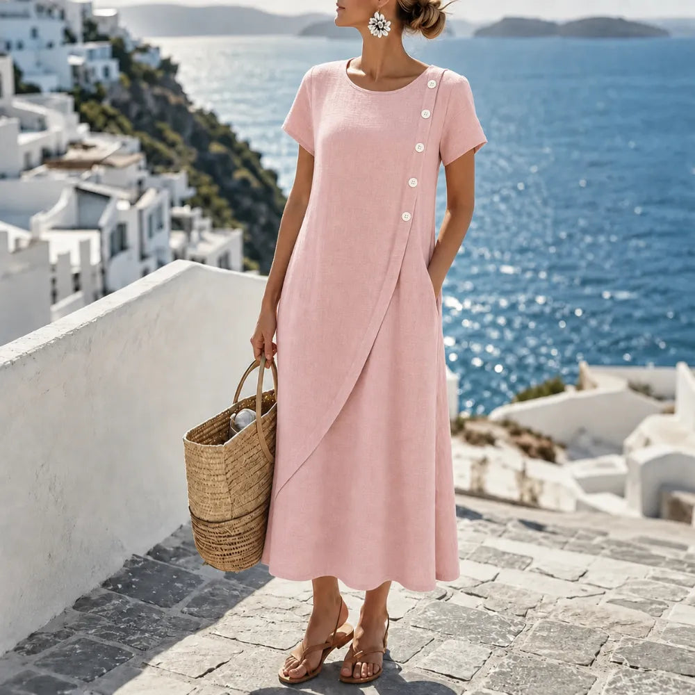 Women's midi summer dress with asymmetric buttons and side pockets 3