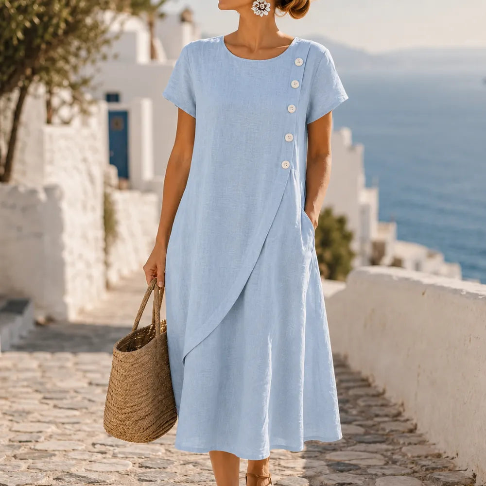 Women's midi summer dress with asymmetric buttons and side pockets 4