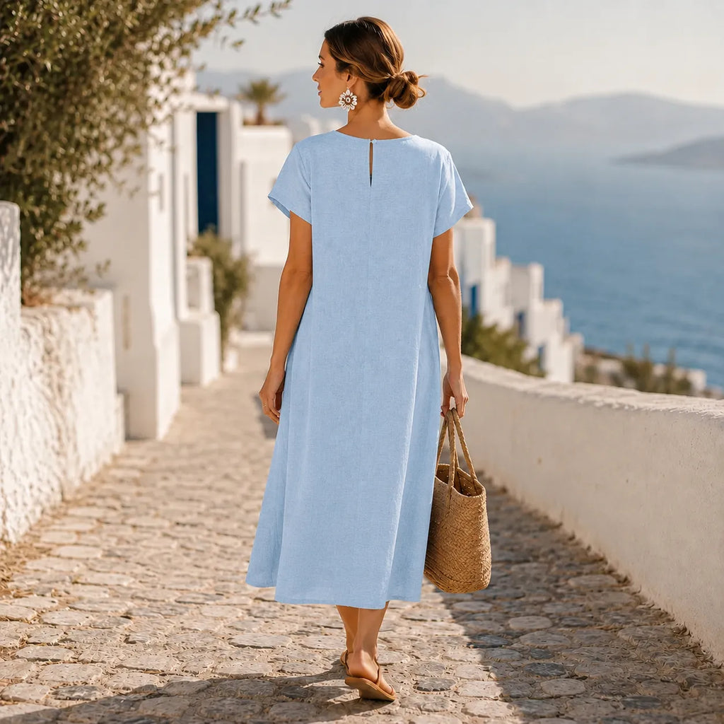 Women's midi summer dress with asymmetric buttons and side pockets 5