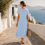 Women's midi summer dress with asymmetric buttons and side pockets 5