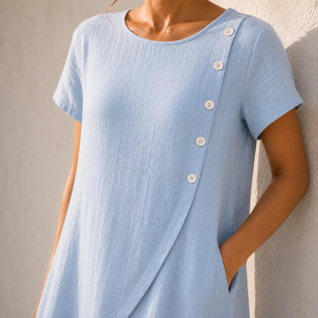 Women's midi summer dress with asymmetric buttons and side pockets 8