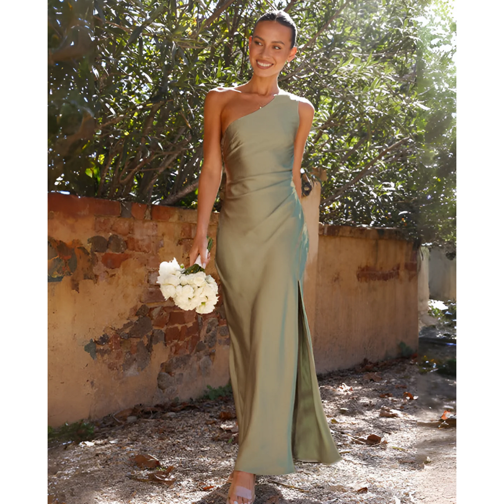 Women's one-shoulder maxi dress with side slit 1