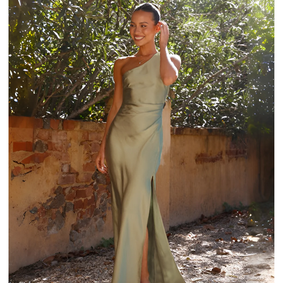 Women's one-shoulder maxi dress with side slit 2