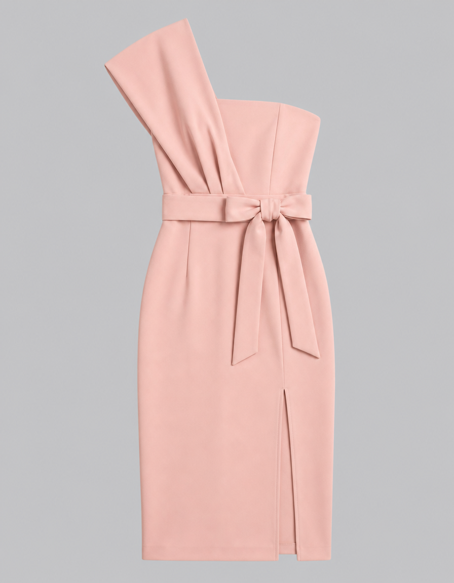 Women's one-shoulder midi cocktail dress with tie waist and front slit 5