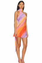 Women's one-shoulder mini cocktail dress with marbled print 2