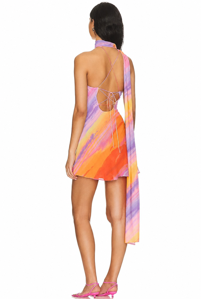 Women's one-shoulder mini cocktail dress with marbled print 3