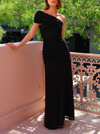 Women's one-shoulder ruched maxi dress for evening events 3