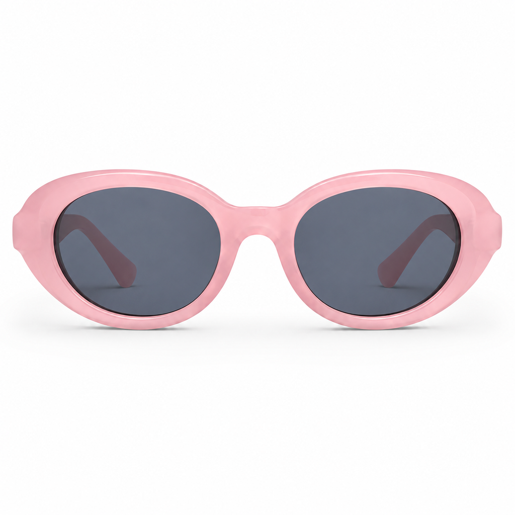 Women's oval sunglasses with chunky retro frame and dark lenses 1