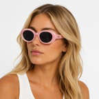 Women's oval sunglasses with chunky retro frame and dark lenses 3