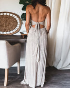 Women's pleated maxi dress with thin straps and round neckline 4
