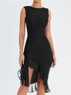 Women's ruched summer dress with ruffle hem and open back 2