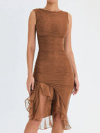Women's ruched summer dress with ruffle hem and open back 5