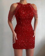 Women's sequin bodycon mini dress with beaded straps 3