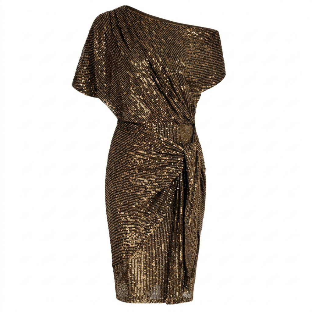 Women's sequin off-shoulder mini dress with tie waist 7