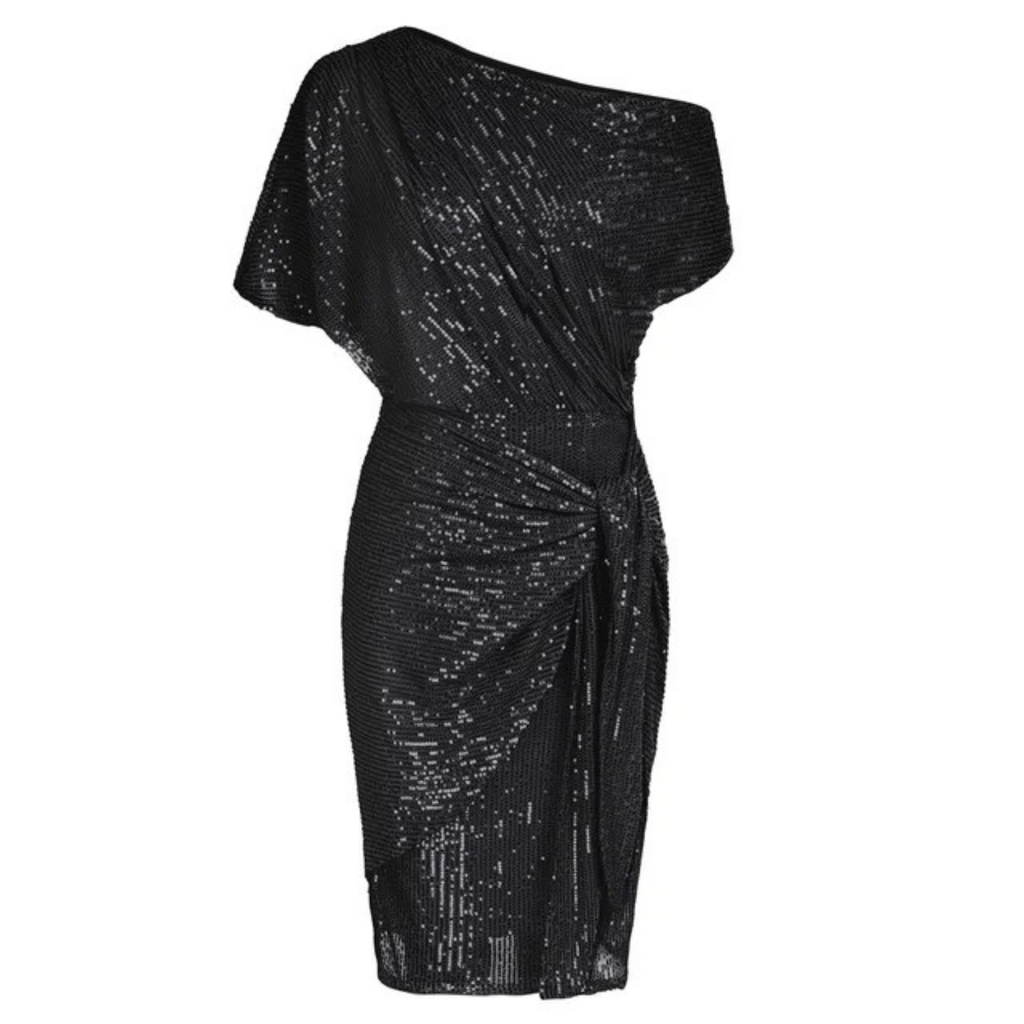 Women's sequin off-shoulder mini dress with tie waist 8