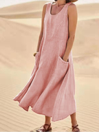 Women's sleeveless A-line midi dress with scoop neck and pockets 2